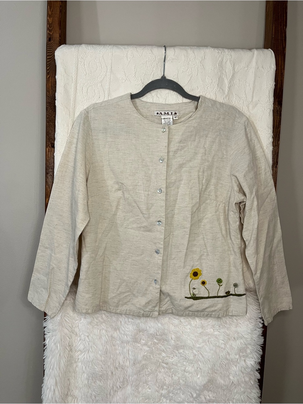 Vintage A.M.I. Embroidered Sunflower Cotton Jacket/Top - Size Medium